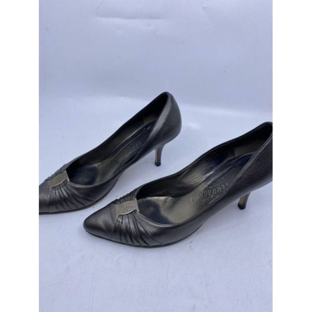 Salvatore Ferragamo Gun Metal Firsea Flat Bow Pumps Size Us - Picture 2 of 10